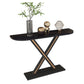 Half Moon Stone Top Accent Table with Black Iron Pedestal Base Clearhalo 'Console Tables' 'console_tables' 'Entry & Mudroom Furniture' 'furn' 'furn_console_tables' 'Furniture' 1200x1200_84f8fa1f-d6f4-4c0e-9e37-ef924d78f890