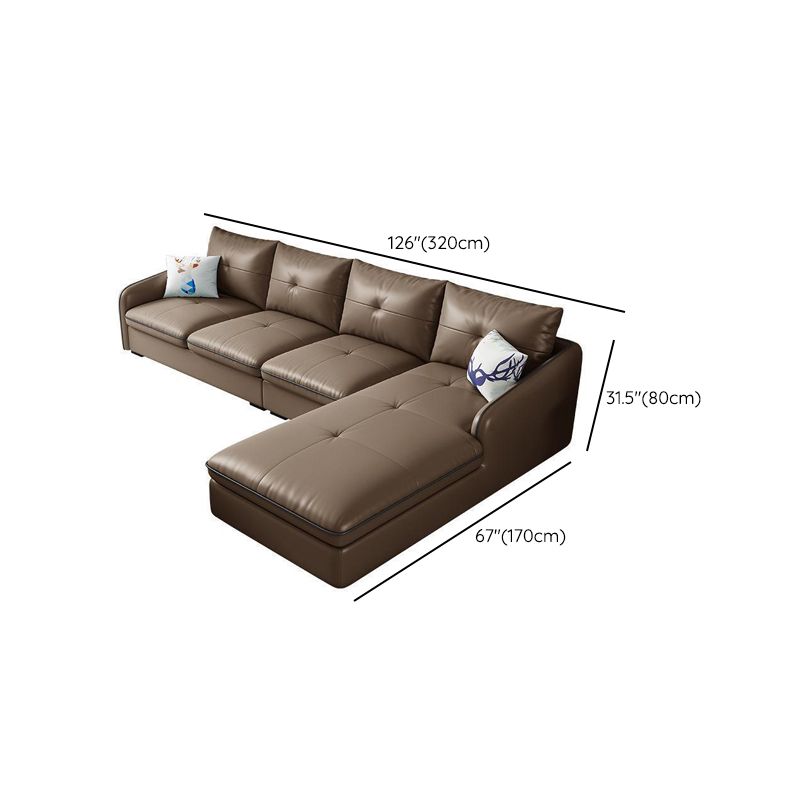 31.49 " H Brown Leather Square Arm Tufted Sofa & Chaise for Living Room Clearhalo 'furn' 'furn_sectionals' 'Furniture' 'Living Room Furniture' 'Sectionals' 1200x1200_84f93fba-a2df-43ba-b2fc-99db9240d744