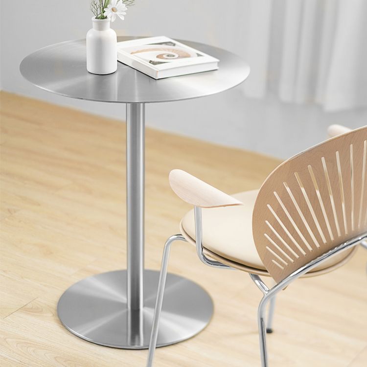 Metal Industrial Dining Table Stainless Steel Top Dining Table with Pedestal Base Clearhalo ' dining_table' 'Dining Tables & Seating' 'Dining Tables' 'furn' 'furn_dining_table' 'Furniture' 'furniture_dining_table' 'Kitchen & Dining Furniture' 'kitchen&dining_furn' 'kitchen' 'kitchen_dining_table' 1200x1200_84fa8c20-406f-46aa-8fd6-3ace0505e55b