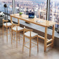 Modern Rectangle Bar Table Solid Wood Fixed Bistro Bar Desk with Footrest