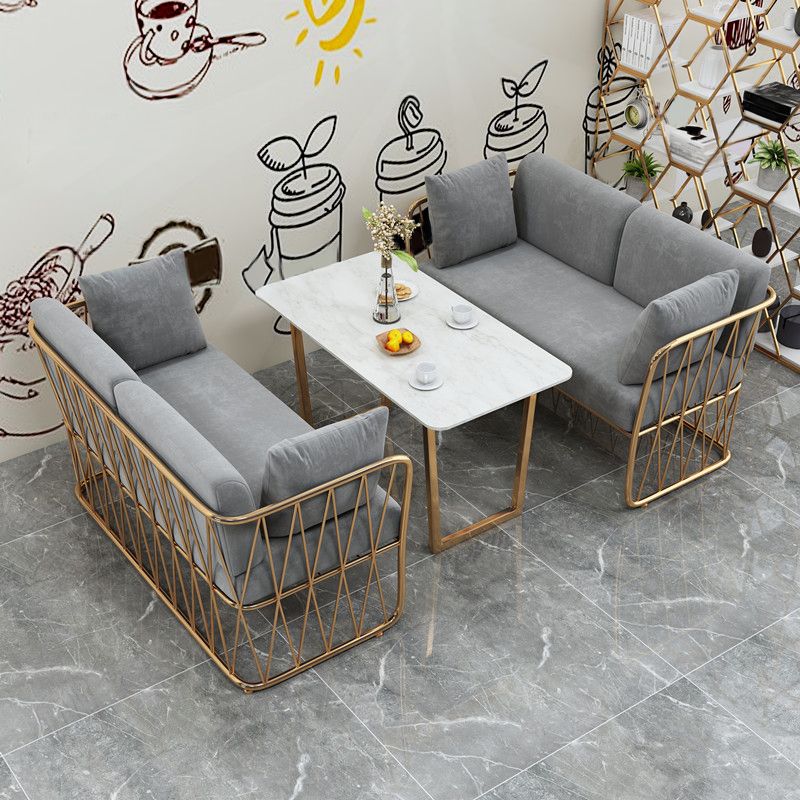 Glam Kitchen Table with Faux Marble Top Gold Metal Legs for Home Clearhalo 'Dining Tables & Seating' 'Dining Tables' 'dining_table' 'furn' 'furn_dining_table' 'Furniture' 'Kitchen & Dining Furniture' 1200x1200_85006325-1c09-442e-a641-3b2bcb218e75