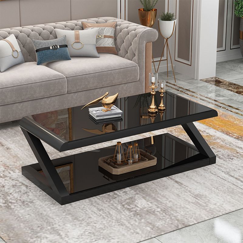 Modern Style Rectangular Tempered Glass with Abstract Base Coffee Table