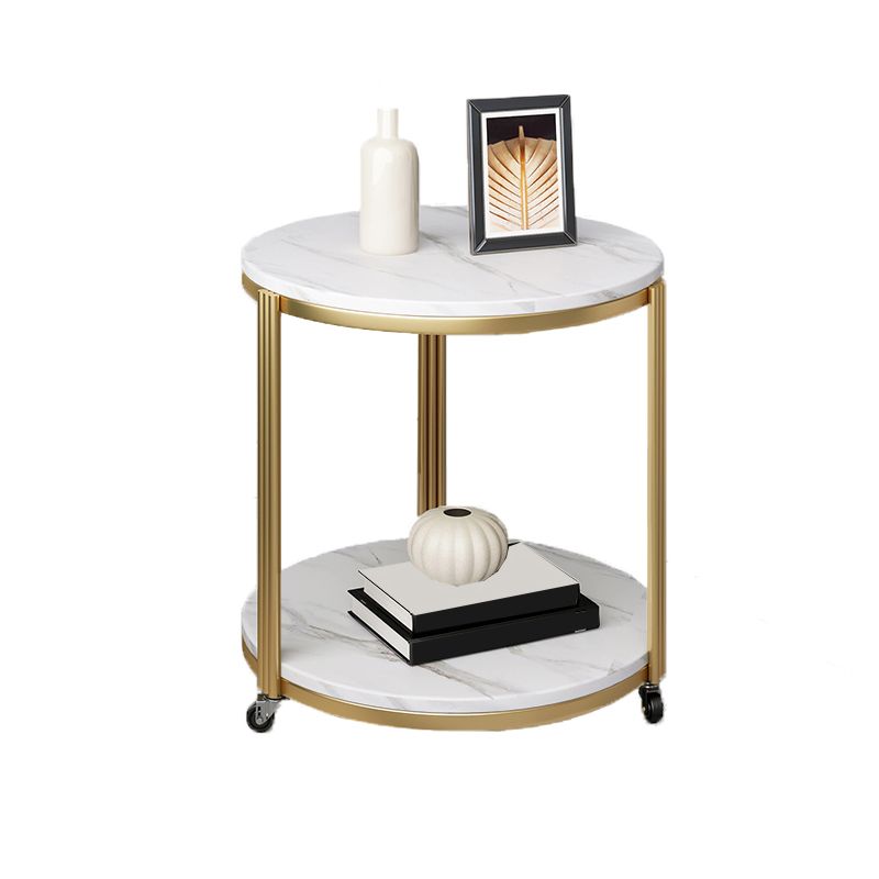 Modern 21.6" Tall Slate Round Side Table Metal Frame End Table with Shelf