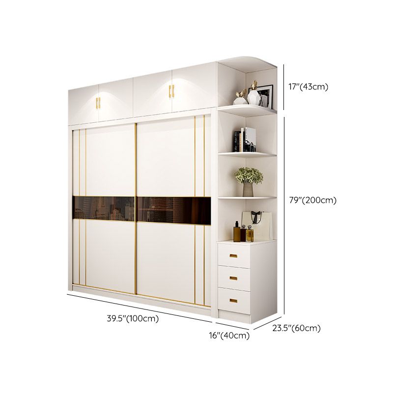 White Wardrobe Closet Engineered Wood Wardrobe Armoire with Garment Rod