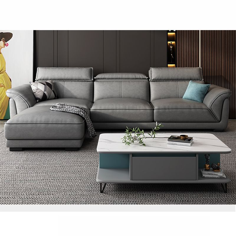 Modern Faux Leather Sectional Sofa 33.46"High Flared Arm Sofa and Chaise, Grey Clearhalo 'furn' 'furn_sectionals' 'Furniture' 'furniture_sectionals' 'kitchen' 'kitchen_sectionals' 'Living Room Furniture' 'Sectionals' 1200x1200_850a70b9-5d9a-4923-bc55-b95c9441fa73