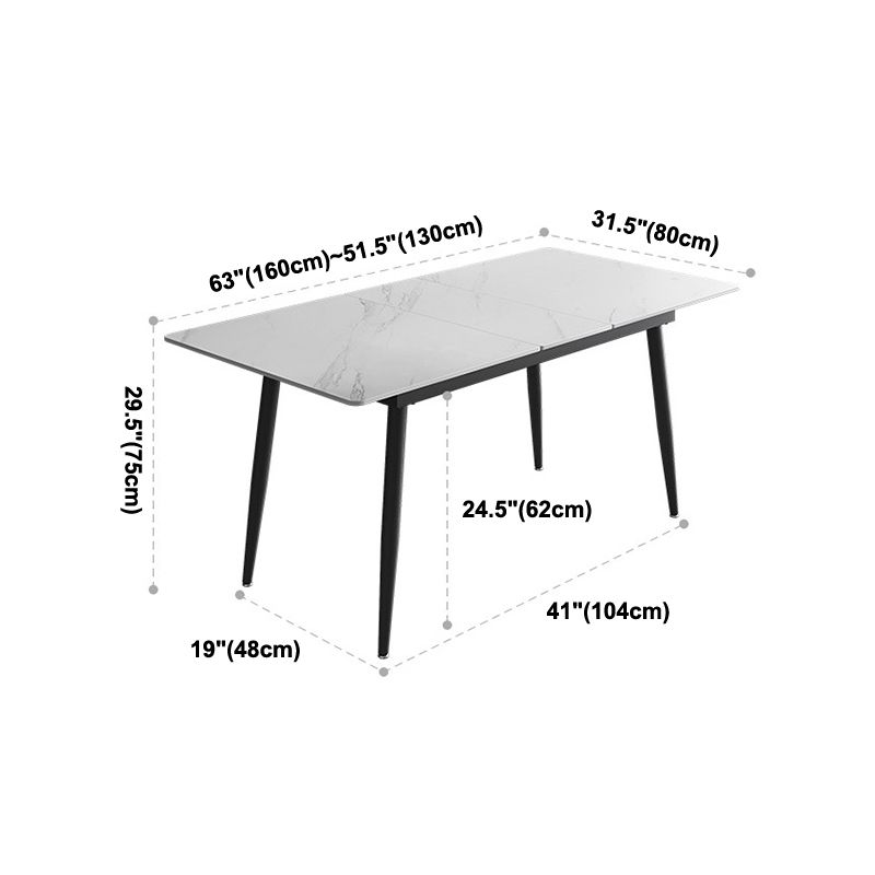 Rectangle Industrial Dining Room Table White Sintered Stone Table with 4 Black Legs Clearhalo ' dining_table' 'Dining Tables & Seating' 'Dining Tables' 'furn' 'furn_dining_table' 'Furniture' 'furniture_dining_table' 'Kitchen & Dining Furniture' 'kitchen&dining_furn' 'kitchen' 'kitchen_dining_table' 1200x1200_8510528c-d793-4c3a-8b4f-1d0e1c5375f6
