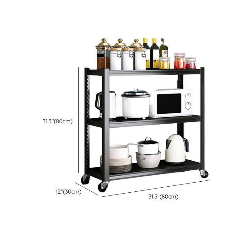 ローリングオープンシェルフキッチントロリーメタルプレップテーブルブラック