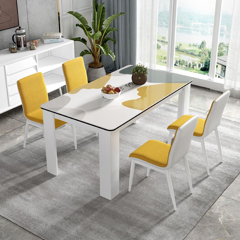 Tavolo da pranzo moderno rettangolare in legno con base in metallo per sala da pranzo