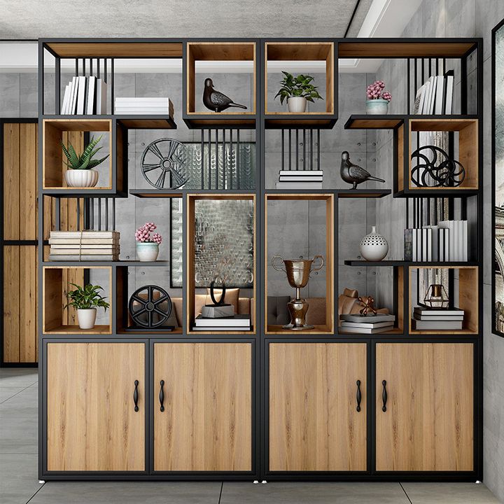 Metal and Wooden Bookcase Home Open Storage Bookshelf with 2 Doors Clearhalo 'Bookcases' 'furn' 'furn_bookcases' 'Furniture' 'Office Furniture' 1200x1200_8512ce3a-38d8-45fe-a4f8-a1b178ed6970