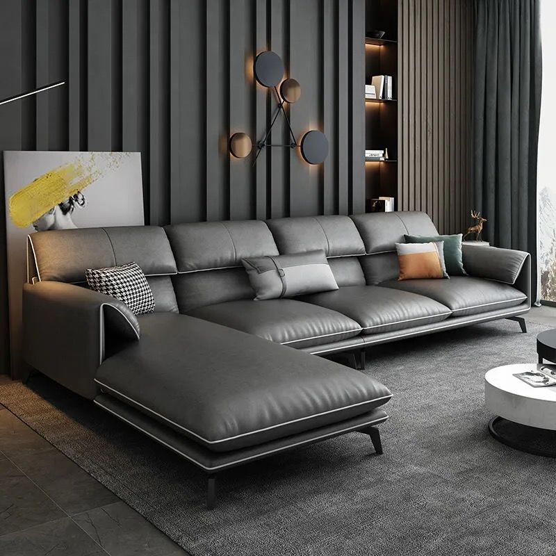 Gray 4/5-seater Sectional Faux Leather Pillow Top Arm Sectional Sofa