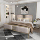 Glam Metallic Open-Frame Bed with Fabric Upholstered Headboard Clearhalo 'Bedroom Furniture' 'Beds' 'furn' 'furn_beds' 'Furniture' 1200x1200_8515bd99-97b5-4060-aaf1-10071a625d0e
