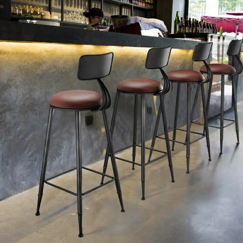 Modern Armless Backrest Counter Stool Iron Household Bar Stool with Cushion Clearhalo 'Bar Furniture' 'Bar Stools' 'bar_stools' 'furn' 'furn_bar_stools' 'furniture_bar_stools' 'Kitchen & Dining Furniture' 'kitchen&dining_furn' 'kitchen' 'kitchen_furn' Furniture' 1200x1200_8516555d-beb4-4d56-a152-9dcbfbe8f60c