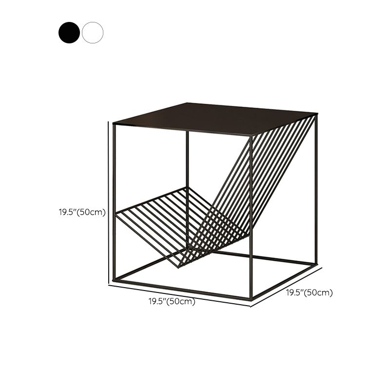 メタルスクエアトップサイドテーブル19.68 "雑誌ホルダー付きの背の高いフレームベースエンドテーブル