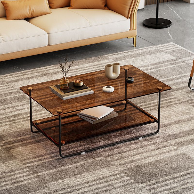 17.7"H Rectangle Glass Coffee Table Metal Sled Base Cocktail Table with Shelf Clearhalo 'Coffee & Accent Tables' 'Coffee Tables' 'coffee_tables' 'furn' 'furn_coffee_tables' 'Furniture' 'Living Room Furniture' 1200x1200_85198725-2336-4650-bfa8-2923fa2564f4