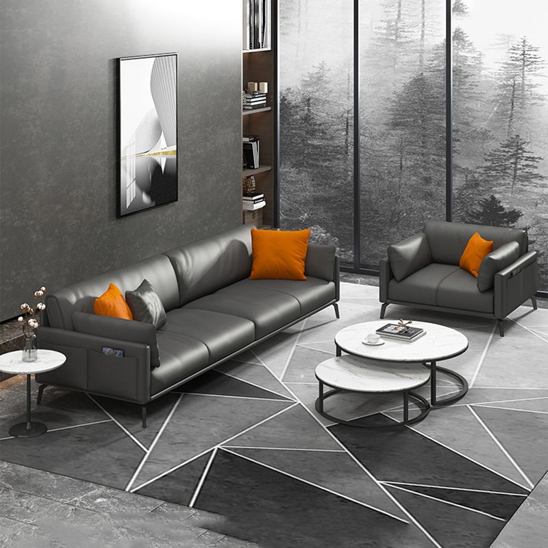 Canapé en cuir contemporain dans le dos lâche gris pour le salon