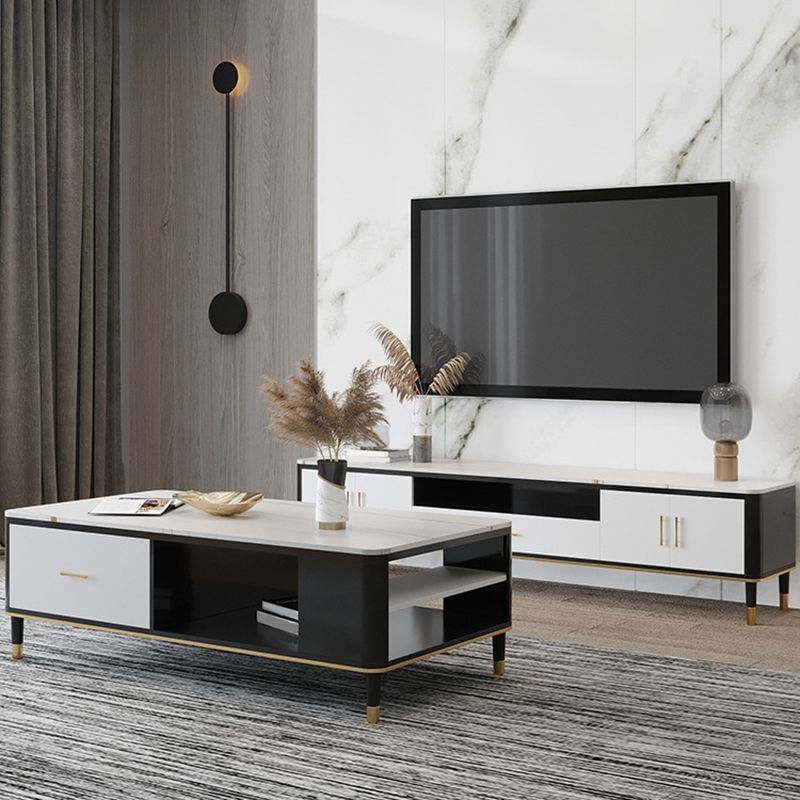 Modern TV Stand Console Open Storage Media Console TV Stand with Drawer Clearhalo 'furn' 'furn_tv_stands_entertainment_centers' 'Furniture' 'Living Room Furniture' 'TV Stands & Entertainment Centers' 'TV Stands & Media Storage Furniture' 'tv_stands_entertainment_centers' 1200x1200_85235926-e0f1-4585-a0cd-3823437066a6