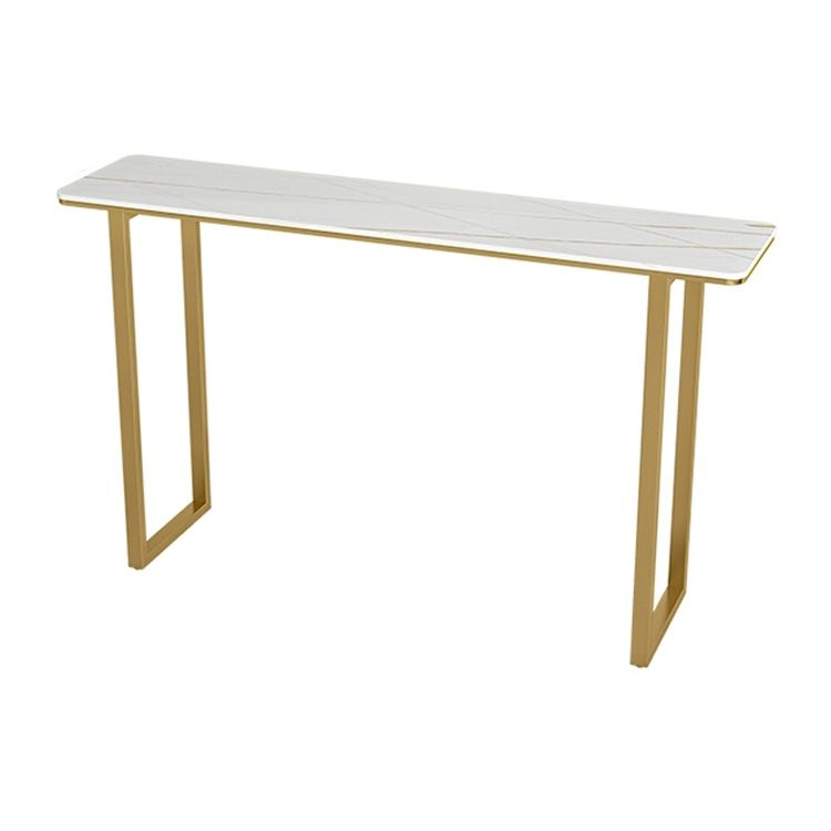 Glam Marble Counter Table with Rectangle Table Top Gold Sled Table - 41.3" H Clearhalo 'Bar Furniture' 'Bar Tables' 'bar_tables' 'furn' 'furn_bar_tables' 'Furniture' 'furniture_bar_tables' 'Kitchen & Dining Furniture' 1200x1200_852605e8-a210-46cf-a9d0-3c27e15d4439
