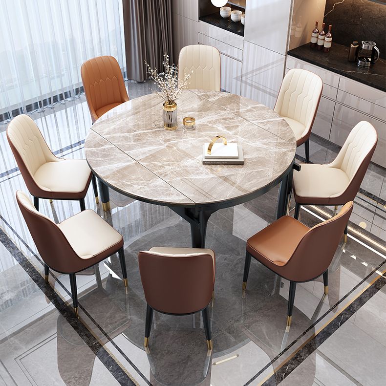 Modern Round Extendable Dining Table Stone Tabletop with Black Wood Legs Clearhalo 'Dining Tables & Seating' 'Dining Tables' 'dining_table' 'furn' 'furn_dining_table' 'Furniture' 'Kitchen & Dining Furniture' 1200x1200_85282aa3-d54b-4245-8fd9-c2cec1c0147f