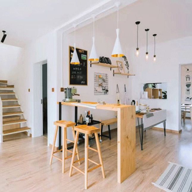 Living Room Rectangle Wood Top Counter Table Wood and Metal Pedestal Modern Bar Table Clearhalo 'Bar Furniture' 'Bar Tables' 'bar_tables' 'furn' 'furn_bar_tables' 'Furniture' 'furniture_bar_tables' 'Kitchen & Dining Furniture' 1200x1200_852d63a3-3358-4da9-aebf-5a6e91d92d1d