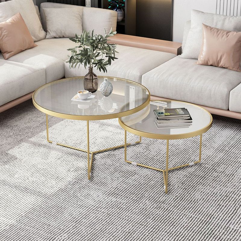 Tempered Glass Round Top 2 Nesting Table Metal Frame Base Cocktail Table