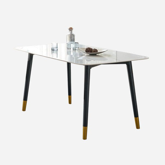Rectangle 4 Legs Luxury Table White Tone Fixed Table of Sintered Stone