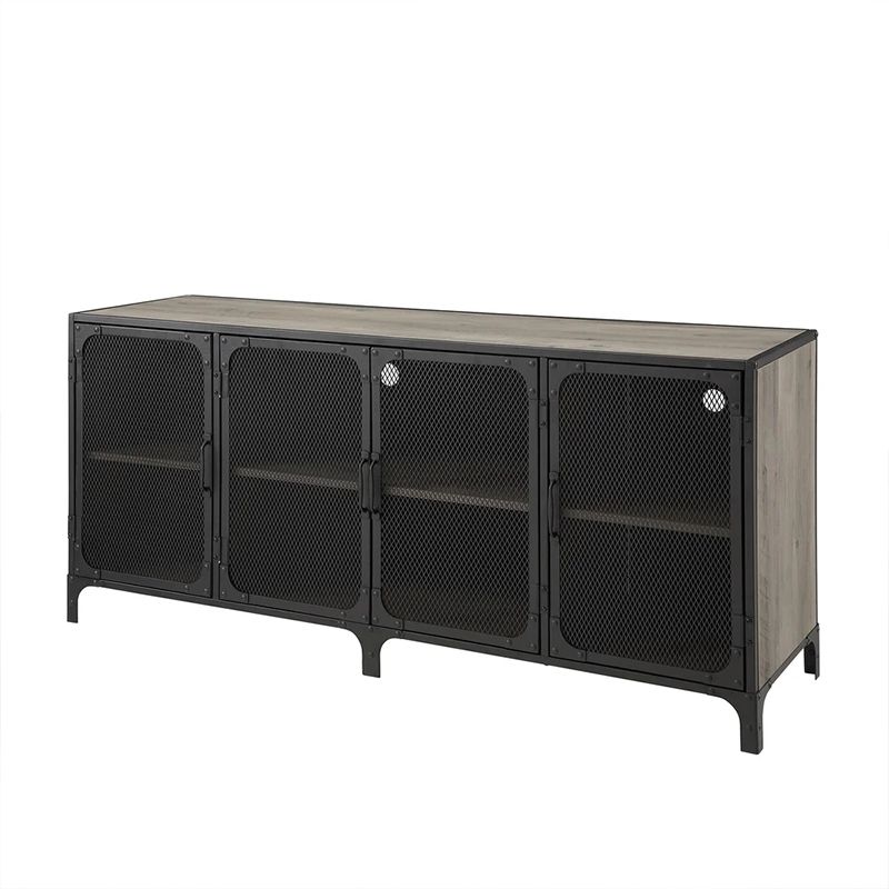 Metal and Wood TV Stand Console Industrial Style Home Enclosed TV Cabinet