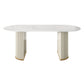 Modern Sintered Stone Oval Table Dining Table with White/Orange Double Pedestal Clearhalo ' dining_table' 'Dining Tables & Seating' 'Dining Tables' 'Furniture' 'furniture_dining_table' 'Kitchen & Dining Furniture' 'kitchen&dining_furn' 'kitchen' 'kitchen_dining_table' 1200x1200_8535ea99-c49e-48eb-a138-7bd34f067df9