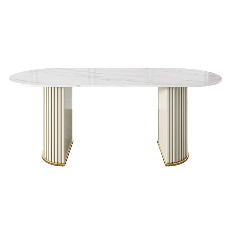 Modern Sintered Stone Oval Table Dining Table with White/Orange Double Pedestal Clearhalo ' dining_table' 'Dining Tables & Seating' 'Dining Tables' 'Furniture' 'furniture_dining_table' 'Kitchen & Dining Furniture' 'kitchen&dining_furn' 'kitchen' 'kitchen_dining_table' 1200x1200_8535ea99-c49e-48eb-a138-7bd34f067df9
