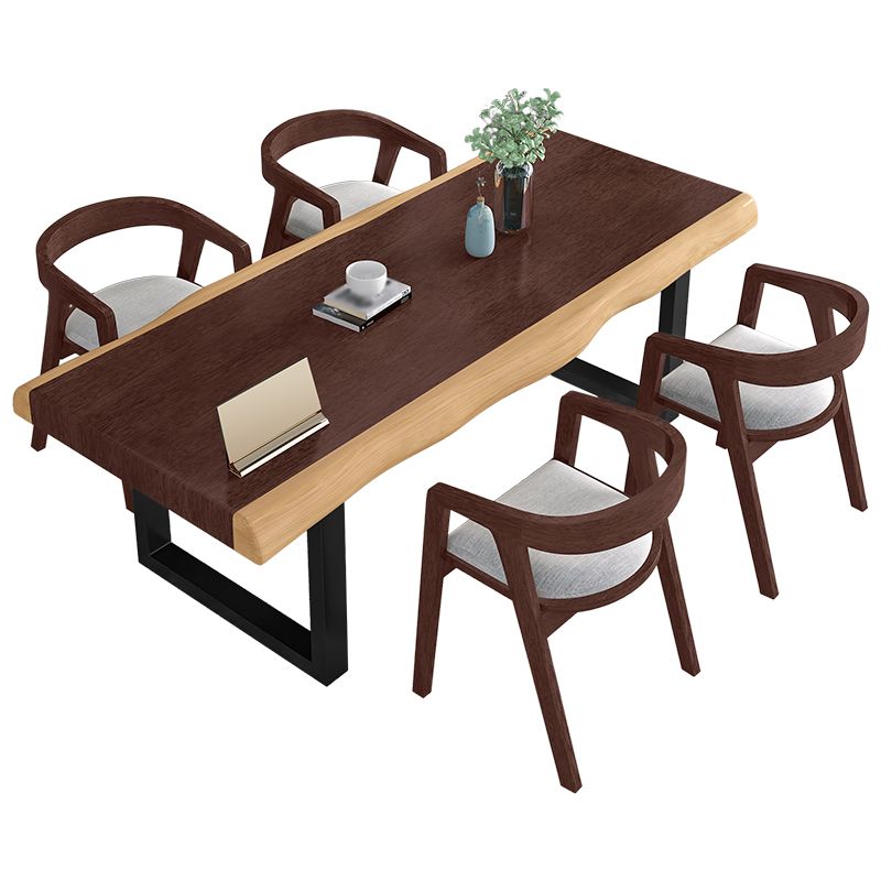 Modern Style Office Desk Solid Wood Writing Desk with Metal Base