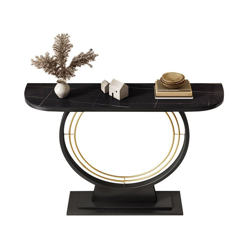 Half Moon Stone Console Table Ironcraft Frame Accent Table for Hall Clearhalo 'Console Tables' 'console_tables' 'Entry & Mudroom Furniture' 'furn' 'furn_console_tables' 'Furniture' 1200x1200_8538eefe-06cd-46f1-8fa6-ef7fa2da602a