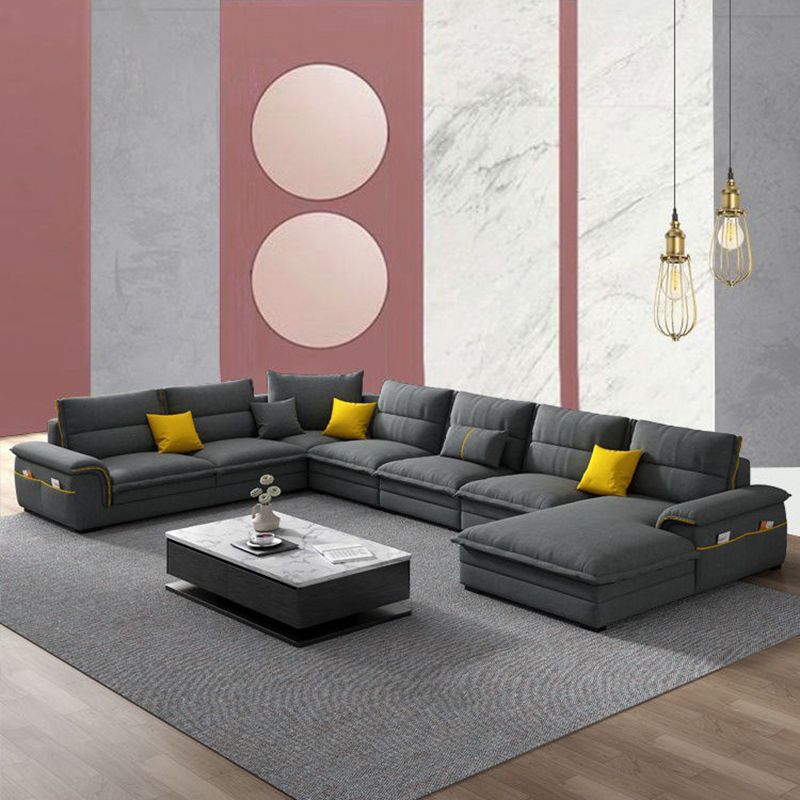 Contemporary Reversible Chaise Sofa with Removable Cushions Slipcovered Sofa Clearhalo 'furn' 'furn_sectionals' 'Furniture' 'furniture_sectionals' 'kitchen' 'kitchen_sectionals' 'Living Room Furniture' 'Sectionals' 1200x1200_853b1425-1feb-4f37-ad7a-7511091f1b9b