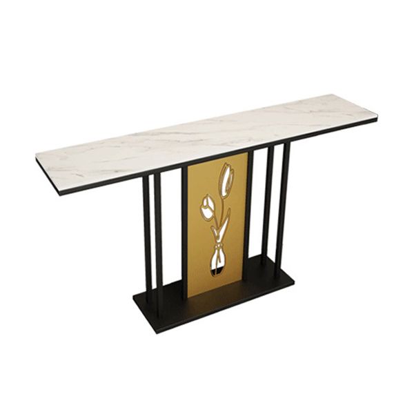 12 inch Wide Glam Accent Table Rectangle Shape Stone Console Table for Hall