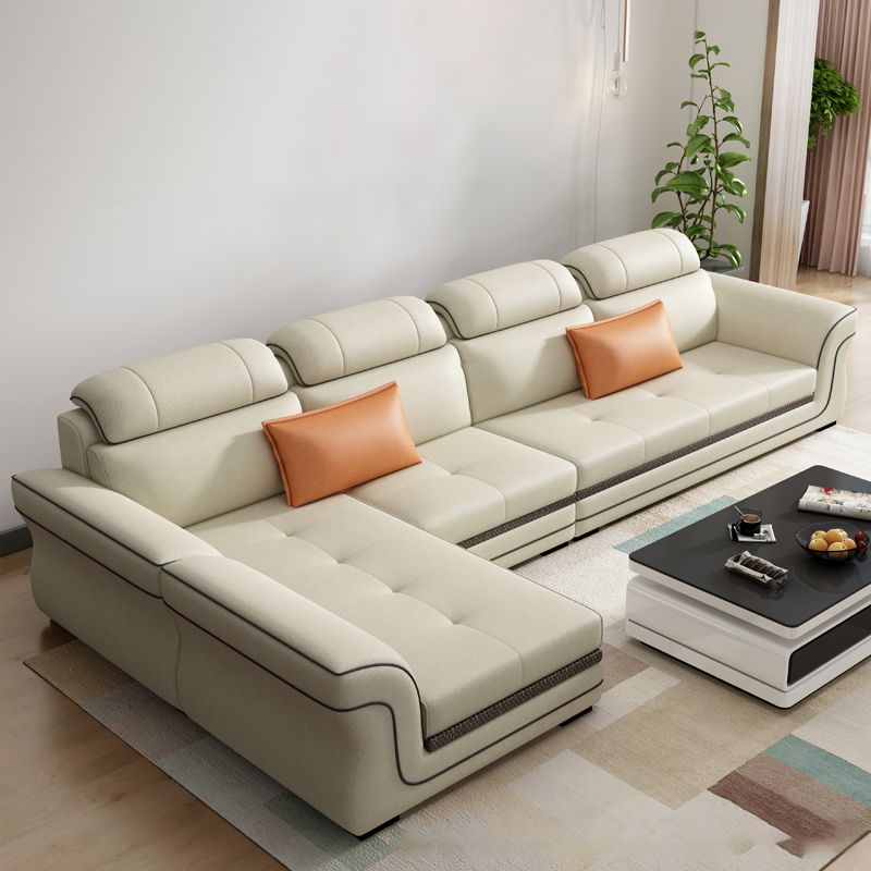 Flared Arms 4-Seater Sectional with Pillow Back Cushions for Apartment Clearhalo 'furn' 'furn_sectionals' 'Furniture' 'furniture_sectionals' 'Living Room Furniture' 'Sectionals' 1200x1200_8540ec99-fd61-41c1-93ab-6050271c6f10