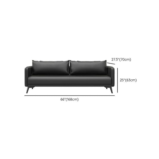 Leather Pillow Back Sofa Stationary Square Arm Seating for Living Room
