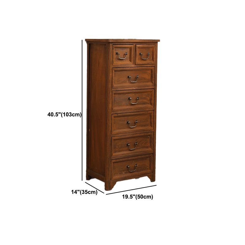 Mid-Century Modern Rectangle Brown Standard with Drawer Drop Handles Chest