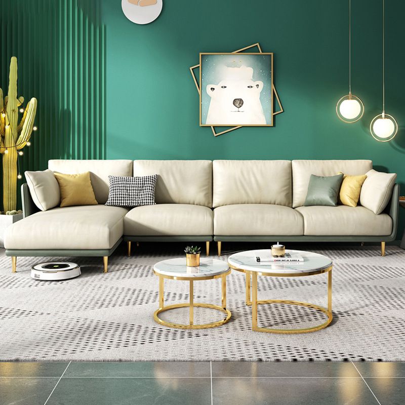 Divano sezionale verde a 4 posti in vetro a forma di L-forma