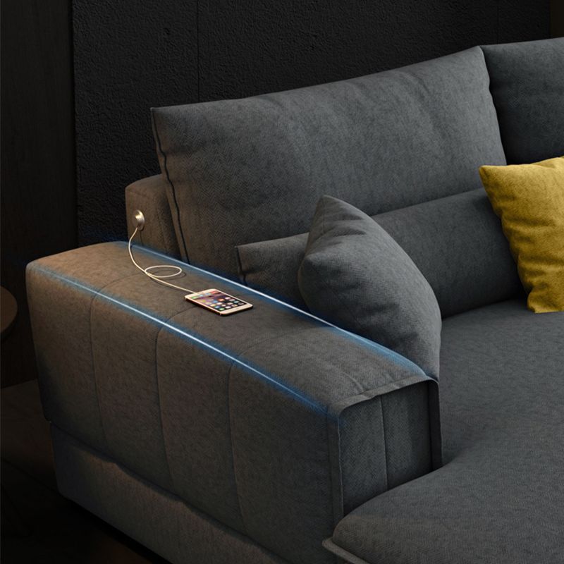 Contemporary Stationary Faux Leather Recessed Arm Pillows Sofa Chaise