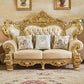 ゴールドの本革ソファ房式スプリットバックロールアームソファリビングルーム用