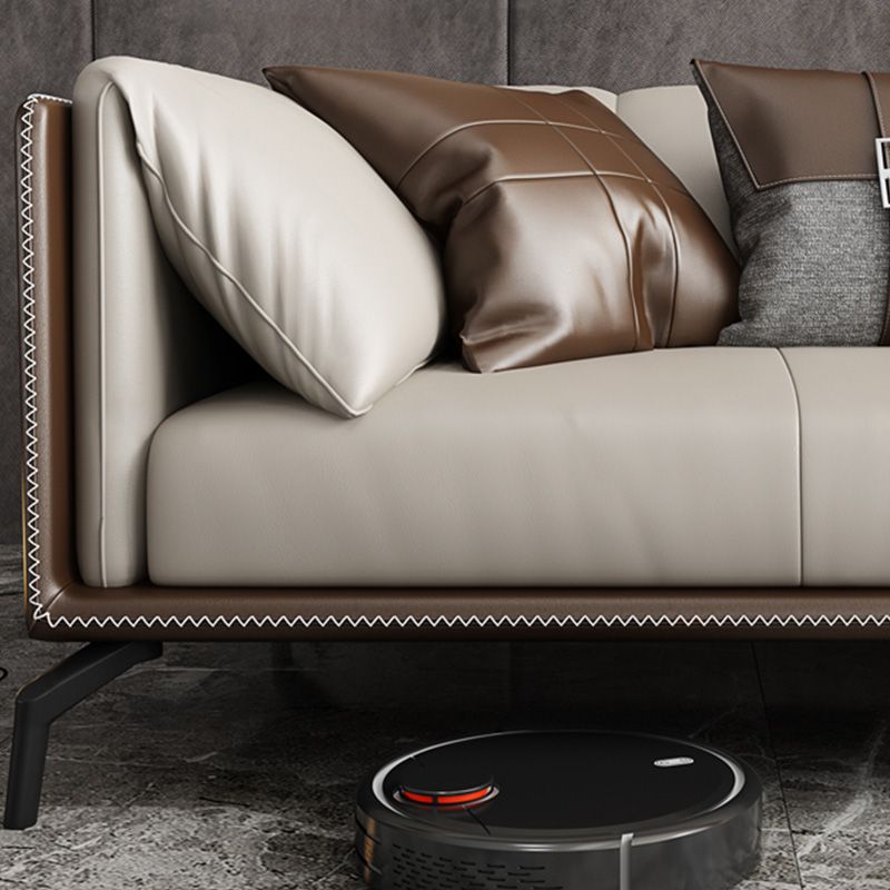 Echtes Ledertuxedo -Armsofa zeitgenössisches braunes Sofa mit Kissen