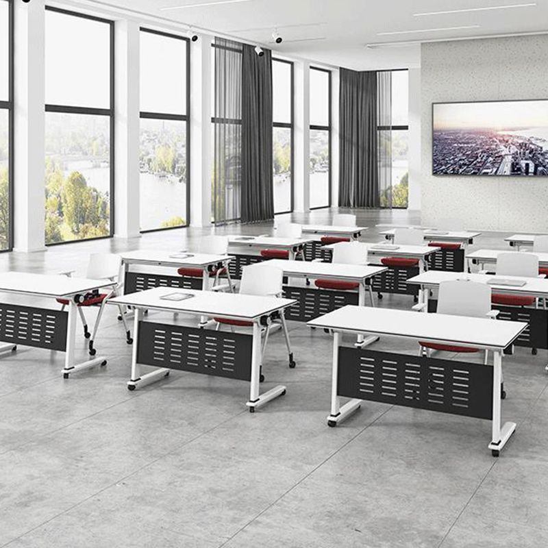 Bureau de bureau en bois moderne avec roues de roues roues blancs de bureau rectangulaire blanc pour le bureau