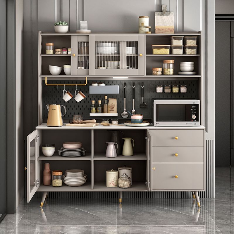 3-Drawer Engineered Wood Sideboard Glam Glass Sliding Doors Credenza with Stone Countertop Clearhalo 'buffet_sideboard' 'Buffets & Sideboards' 'furn' 'furn_buffet_sideboard' 'Furniture' 'furniture_buffet_sideboard' 'Kitchen & Dining Furniture' 1200x1200_854f1495-b9ca-43d6-af81-211c9e9f9e78