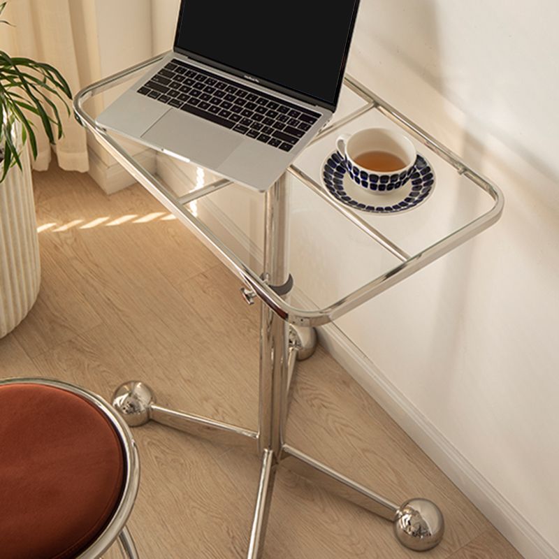 23.6" W Clear Glass End Table Pedestal Stainless Steel Side Table with Adjustable Height Clearhalo 'Coffee & Accent Tables' 'End & Side Tables' 'end_side_tables' 'furn' 'furn_end_side_tables' 'Furniture' 'Living Room Furniture' 1200x1200_85504ae5-c4e7-45af-a088-d3f0fd6eb8f3