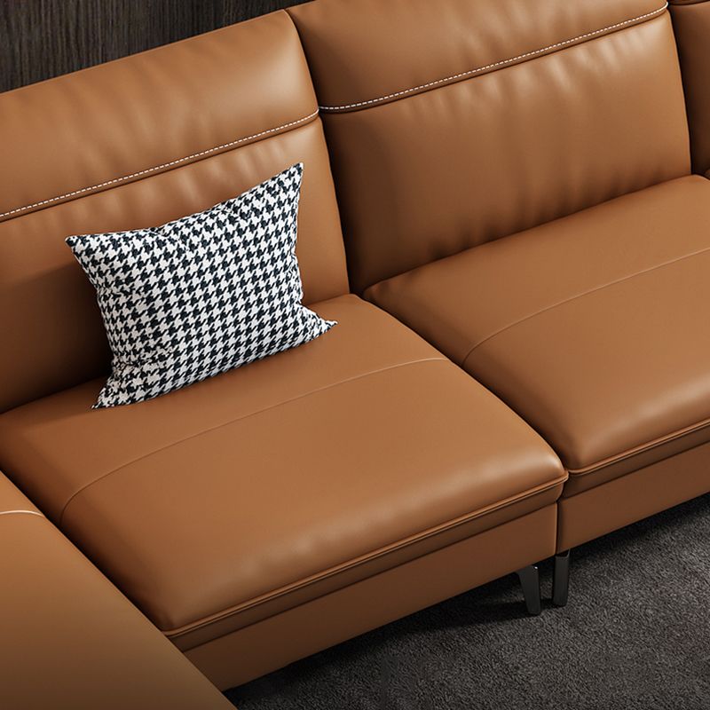 Contemporary Genuine Leather Sewn Pillow Back Sofa 35.43"High Flared Arm Sofa,Dark Brown Clearhalo 'furn' 'furn_sectionals' 'Furniture' 'furniture_sectionals' 'kitchen' 'kitchen_sectionals' 'Living Room Furniture' 'Sectionals' 1200x1200_855142bf-a4b8-4762-8539-cc9c6353517a