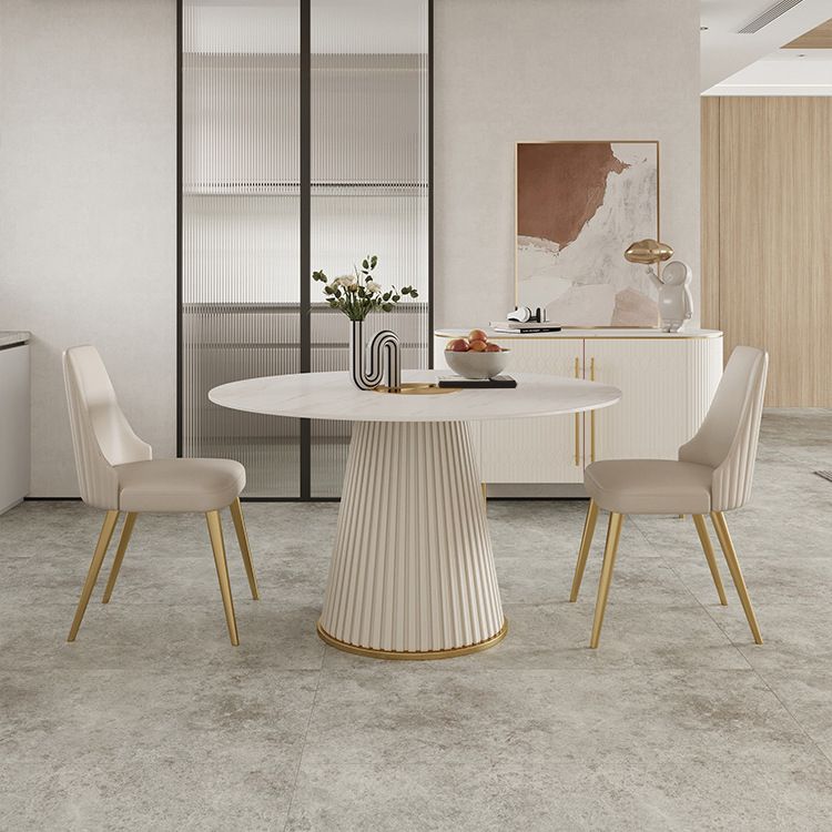 Ronde eettafel met witte basis, moderne stenen tafel voor de keuken