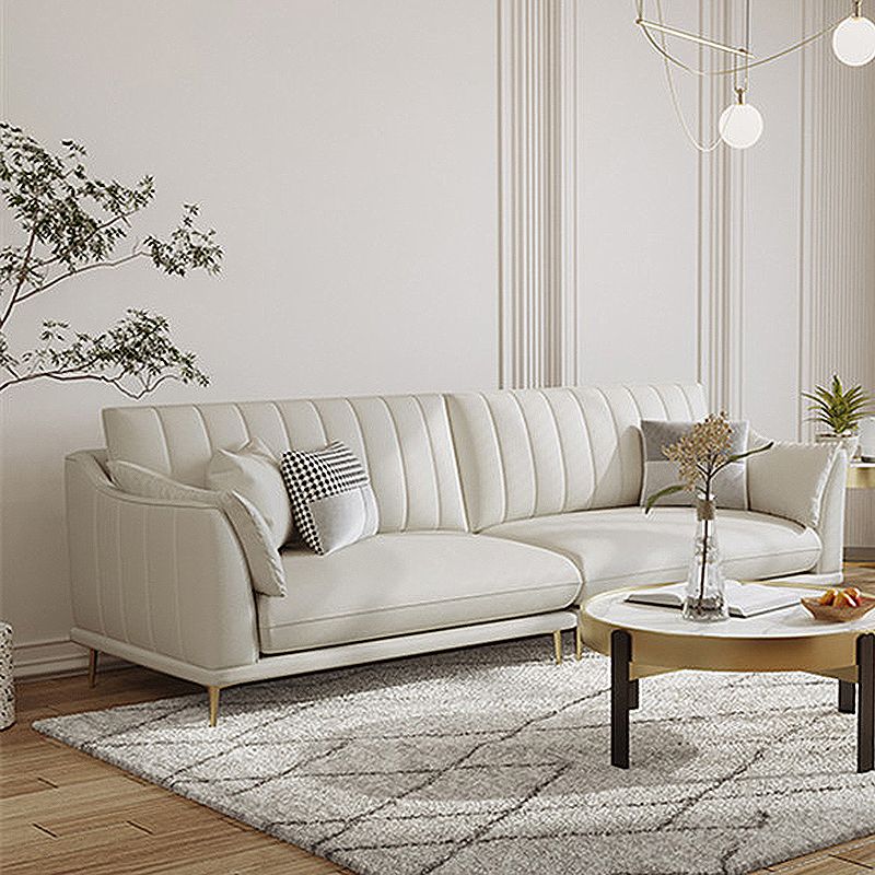Scandinavian Upholstered Faux Leather Sofa Beige Sewn Pillow Back Couch Clearhalo 'furn' 'furn_sofas' 'Furniture' 'furniture_sofas' 'Living Room Furniture' 'Sofa' 'sofas' 1200x1200_8556c226-ff4f-490b-8d4a-c7e069caea11
