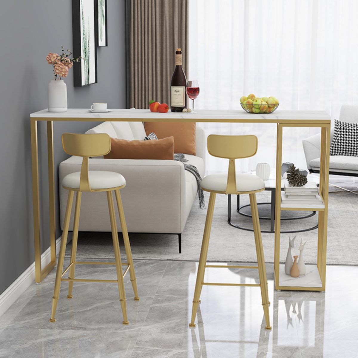 Glam Stone Bar Table Set 1/3 Pieces Rectangle Bar Table with Upholstered Stools Clearhalo 'Bar Furniture' 'furn' 'furn_home_bar_bar_sets' 'Furniture' 'Home Bars & Bar Sets' 'home_bar_bar_sets' 'Kitchen & Dining Furniture' 1200x1200_855b5cf1-bdcf-4e62-aa5b-722b00d68592