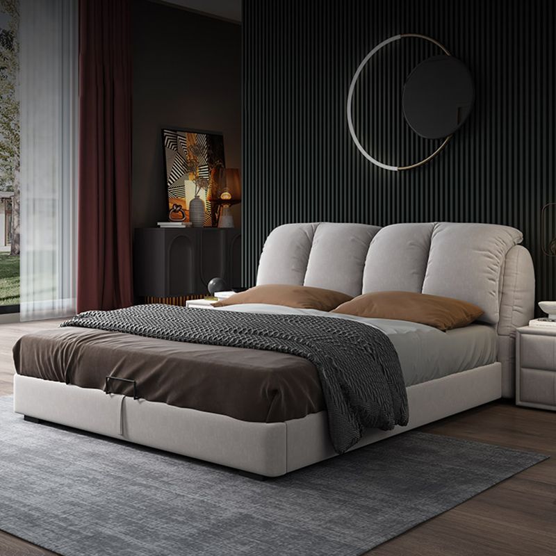 Letto a pannello in legno scandinavo con testiera rettangolare in pelle finta