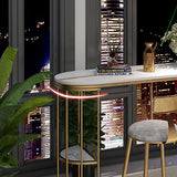 Tavolo da bar ovale glam set da 1/3 pezzi di pietra con sgabelli imbottiti