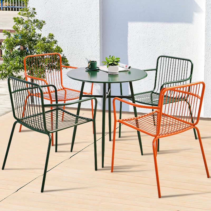 Industrial Patio Dining Side Chair Metal Slat Back Arm Chair
