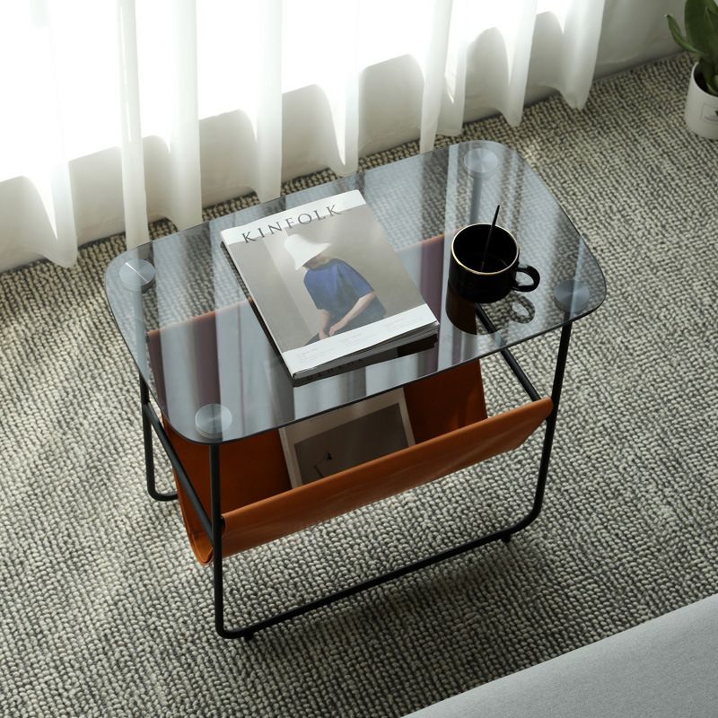 Rectangular Glass Top End Table Modern 23.22" Tall Storage Side Table Clearhalo 'Coffee & Accent Tables' 'End & Side Tables' 'end_side_tables' 'furn' 'furn_end_side_tables' 'Furniture' 'Living Room Furniture' 1200x1200_855e113e-5018-450b-91b1-e9b061dc5db5
